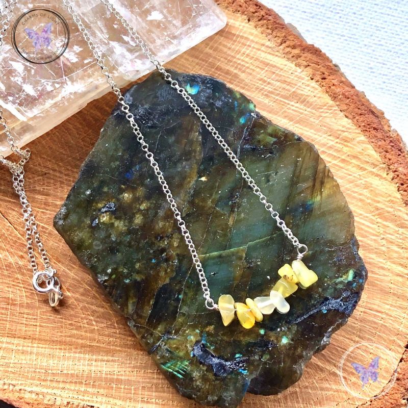 Yellow Opal Chip Bar Necklace